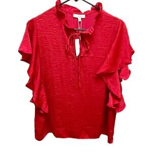 Alex & Lili Red Ruffle Sleeve Blouse Large NWT